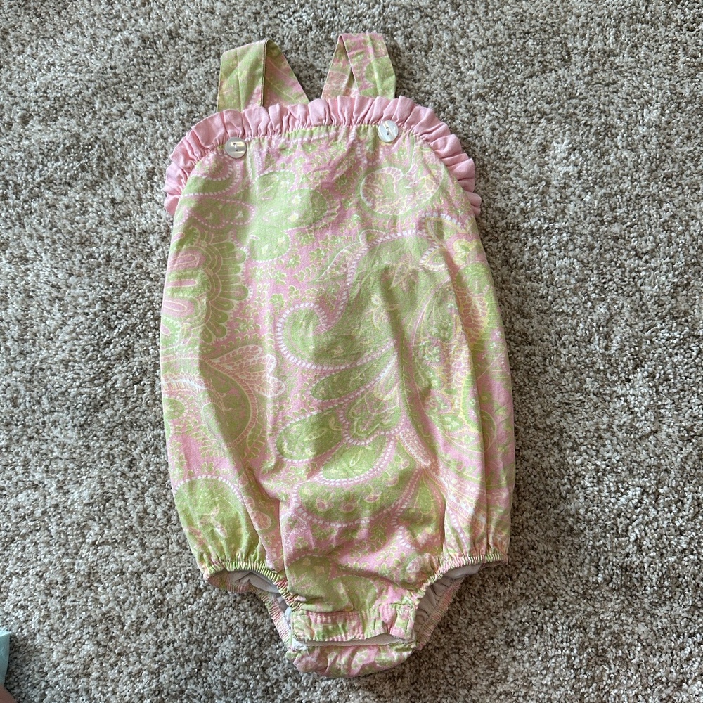 Southern Sunshine Kids Pink & Green Paisley Bubble Romper - 18 Months